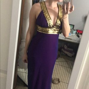 Purple and gold prom dress